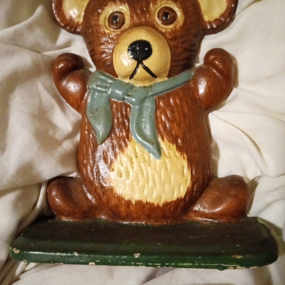 Cast Iron Vintage Bear Figurine with Scarf..great Doorstopper!